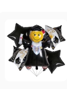 Graduation Smiley Graduate Balloon Bouquet - Black